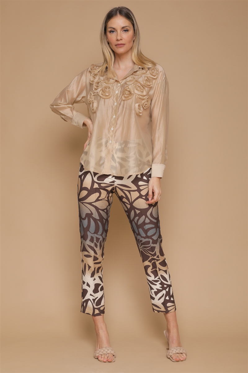 CAMICIA CON ROSE da donna - BEIGE - Paquito Pronto Moda Shop Online