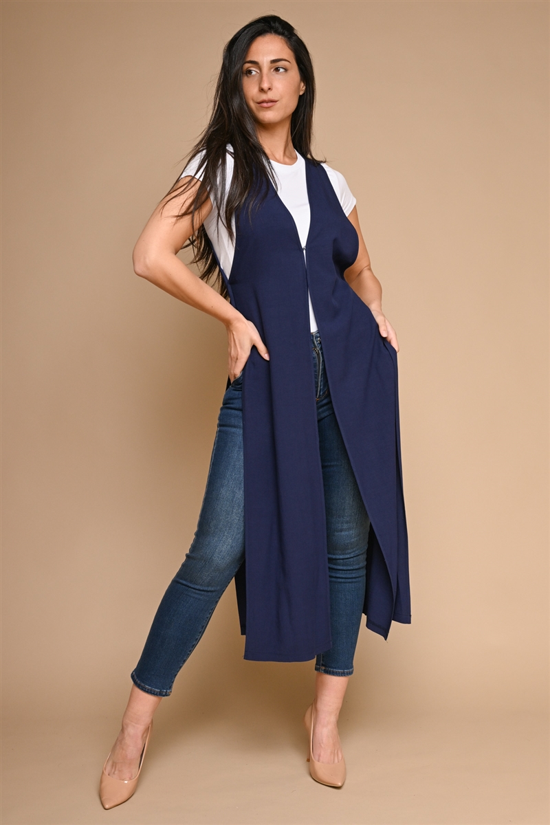 MAXI GILET IN MISTO LINO da donna - BLU - Paquito Pronto Moda Shop Online