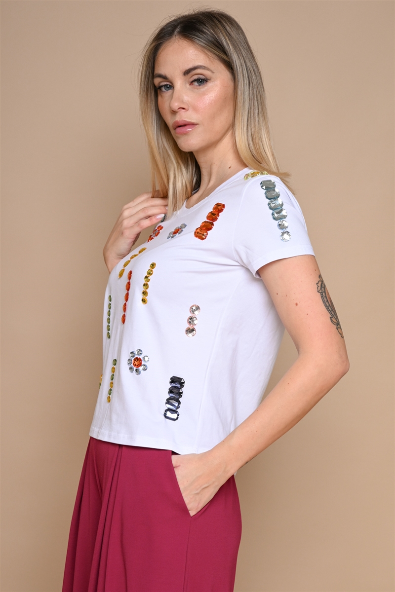T-SHIRT CON STRASS da donna - BIANCO - Paquito Pronto Moda Online Shop - 4