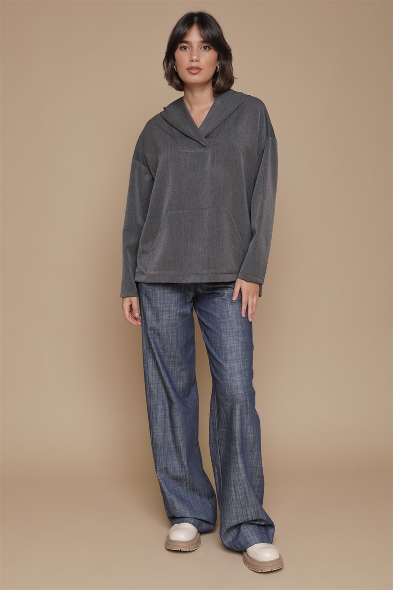 BLUSA CON CAPPUCCIO da donna - ANTRACITE - Paquito Pronto Moda Shop Online