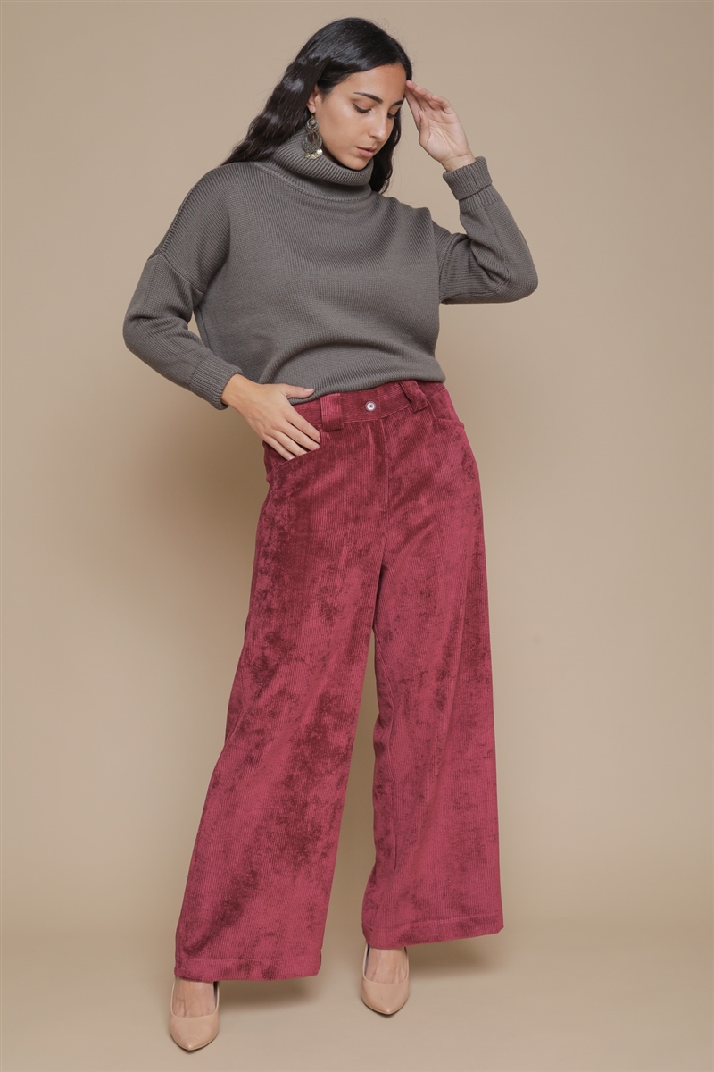 PANTALONE IN VELLUTO da donna - BORDEAUX - Paquito Pronto Moda Shop Online