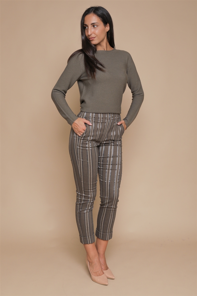 PANTALONE SKINNY A RIGHE da donna - FANGO - Paquito Pronto Moda Shop Online