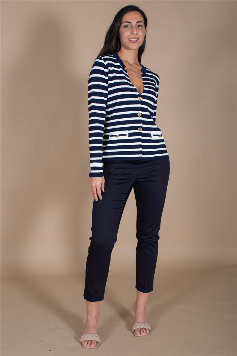 GIACCA A RIGHE CON SCOLLO A V  da donna - BLU - Paquito Pronto Moda Shop Online