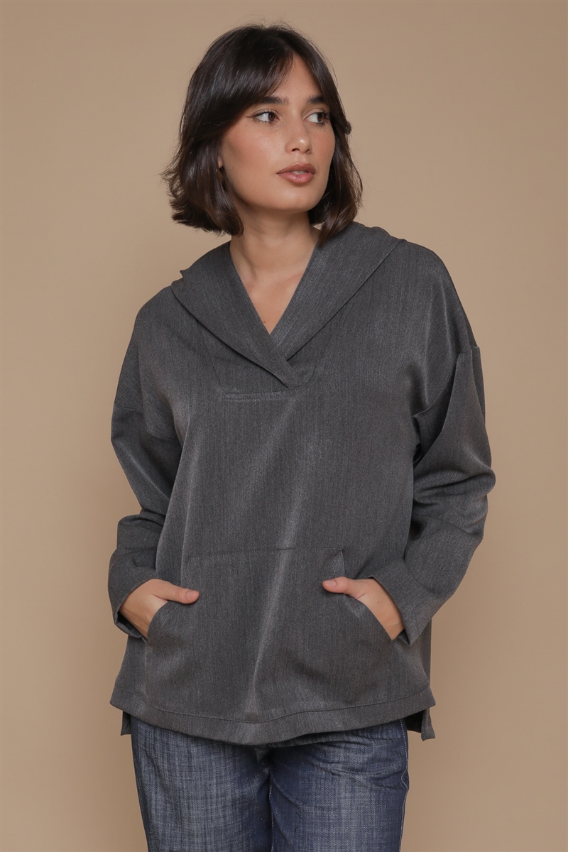 BLUSA CON CAPPUCCIO da donna - ANTRACITE - Paquito Pronto Moda Online Shop - 2