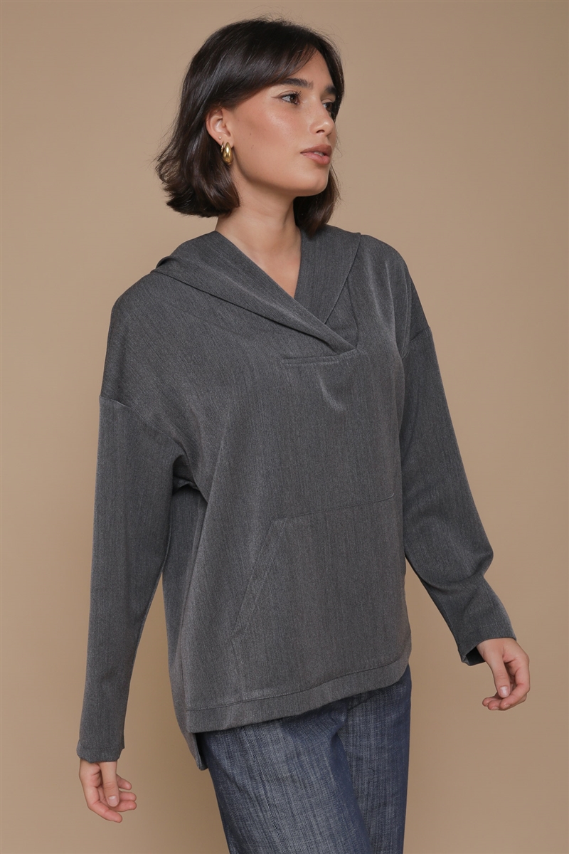 BLUSA CON CAPPUCCIO da donna - ANTRACITE - Paquito Pronto Moda Online Shop - 4
