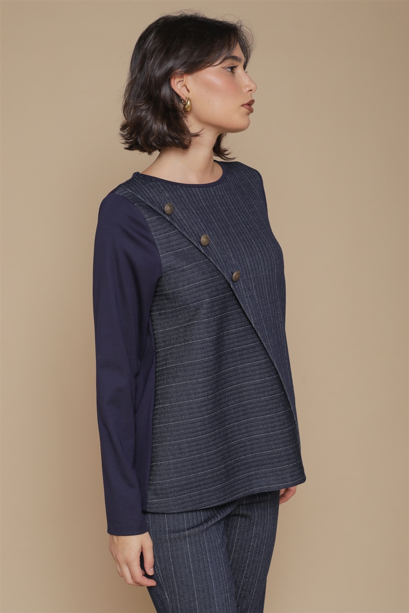 BLUSA CON DETTAGLIO BOTTONI da donna - BLU - Paquito Pronto Moda Online Shop - 4