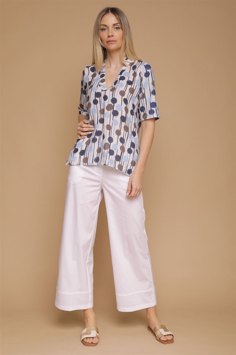 BLUSA MISTO LINO A FANTASIA da donna - AZZURRO - Paquito Pronto Moda Shop Online