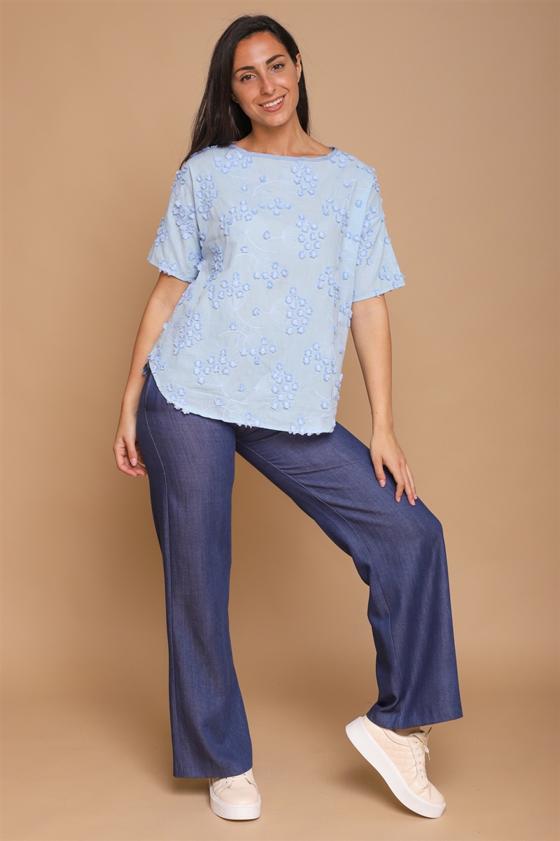 BLUSA IN COTONE CON RICAMI da donna - AZZURRO - Paquito Pronto Moda Shop Online