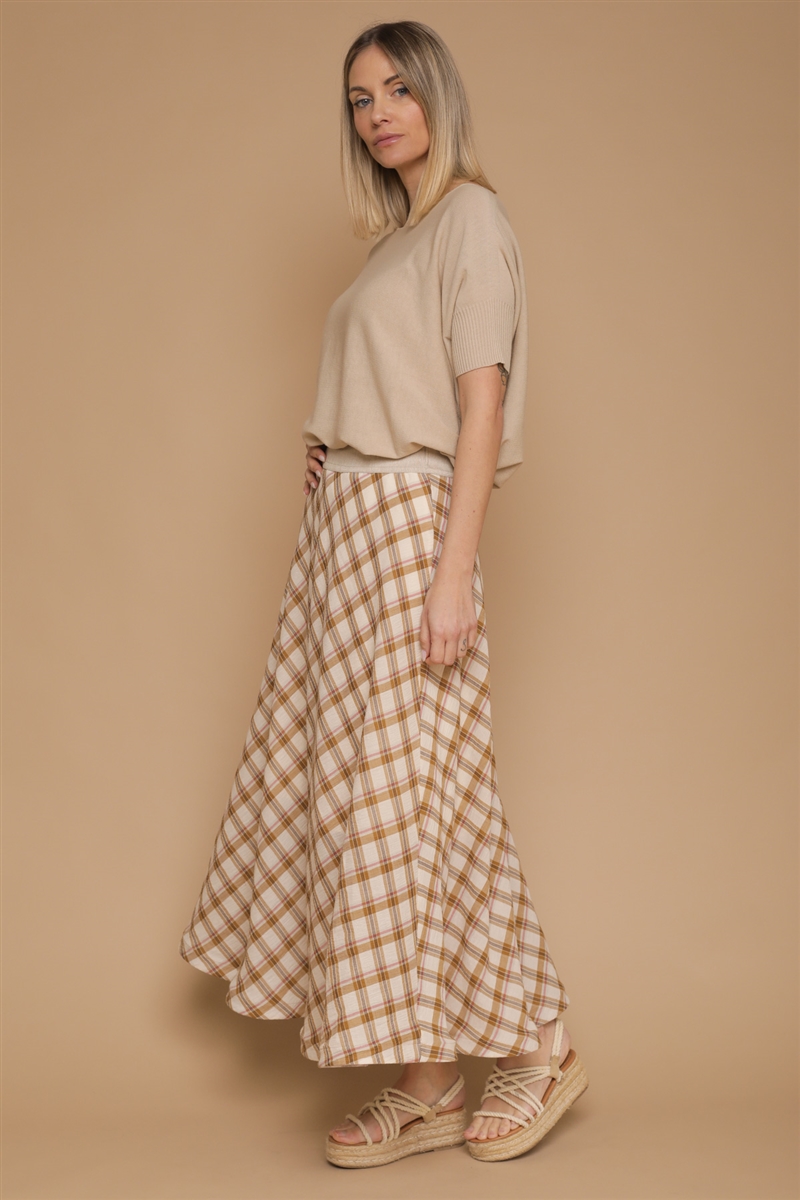 GONNA A RUOTA A QUADRI for women - CARAMEL - Paquito Pronto Moda Online Shop - 4