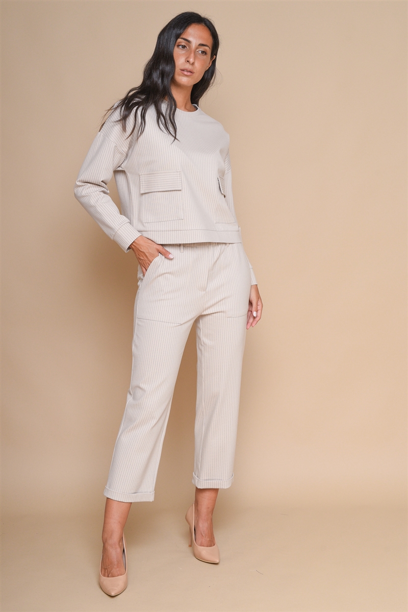 PANTALONE GESSATO CON TASCHE da donna - CREMA - Paquito Pronto Moda Shop Online