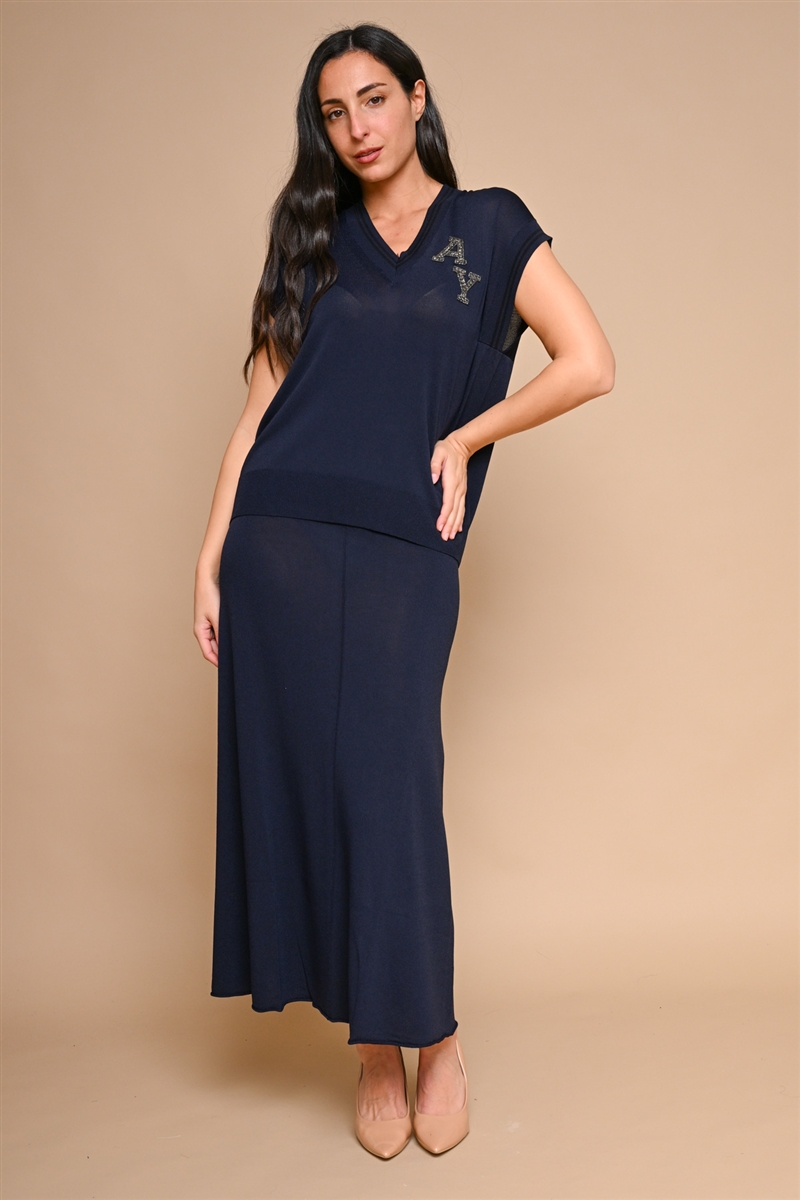 MAGLIA SMANICATA COLLEGE STYLE for women - BLUE - Paquito Pronto Moda Shop Online