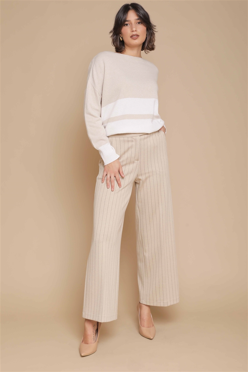 PANTALONE WIDE LEG GESSATO da donna - CAMMELLO - Paquito Pronto Moda Shop Online