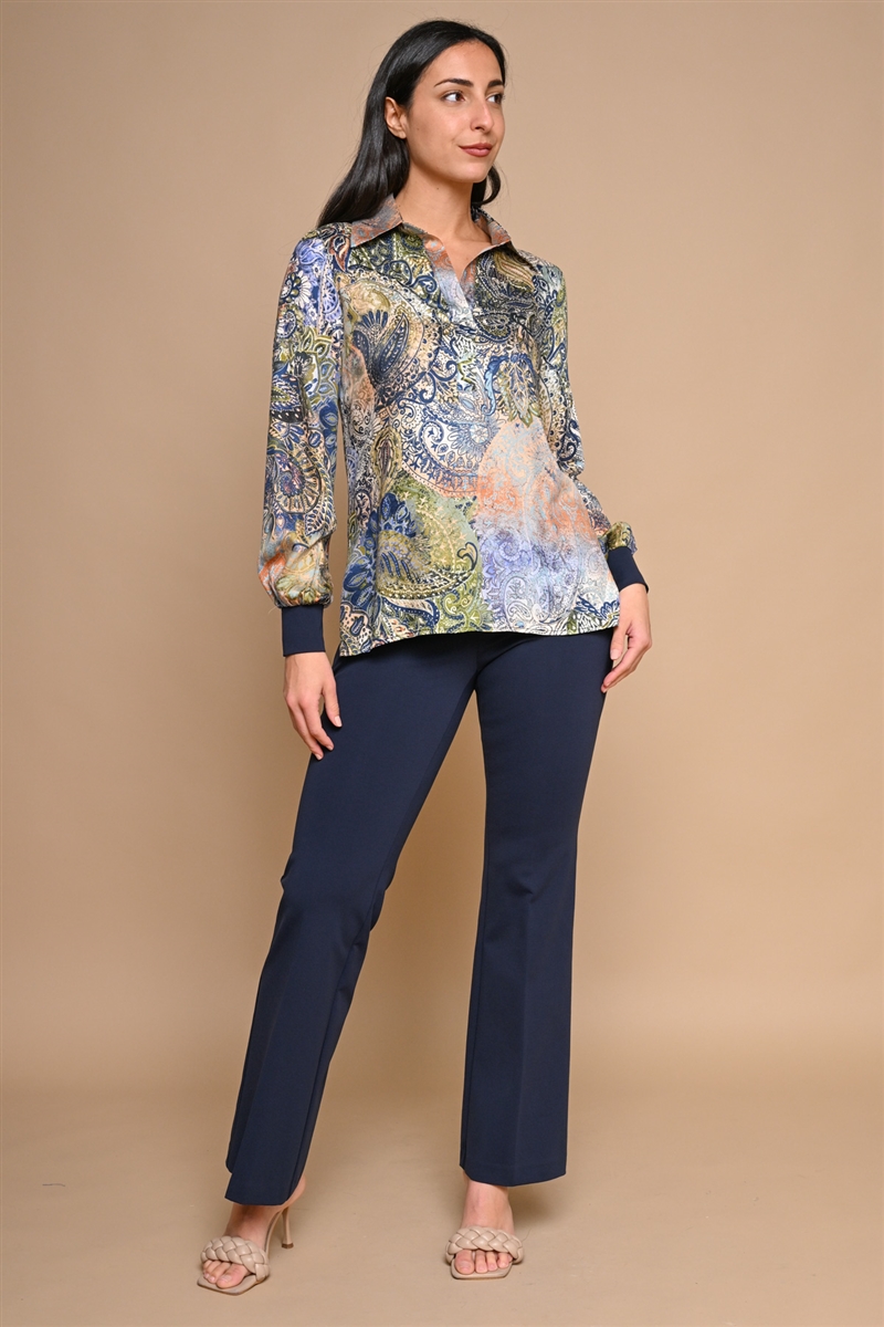 BLUSA CON COLLETTO FANTASIA ETNICA  da donna - BLU - Paquito Pronto Moda Shop Online