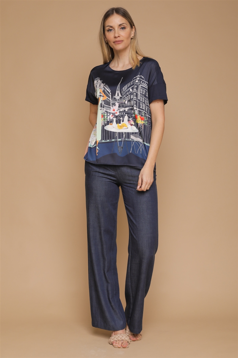 BLUSA STAMPA PARIS IN SETA E VISCOSA da donna - BLU - Paquito Pronto Moda Shop Online