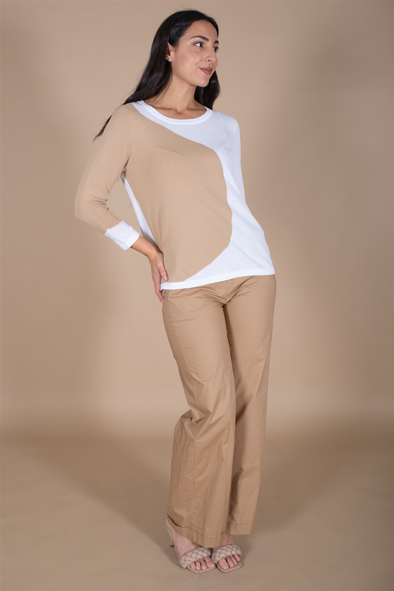 MAGLIA BICOLORE IN VISCOSA for women - WHITE/SAND - Paquito Pronto Moda Shop Online