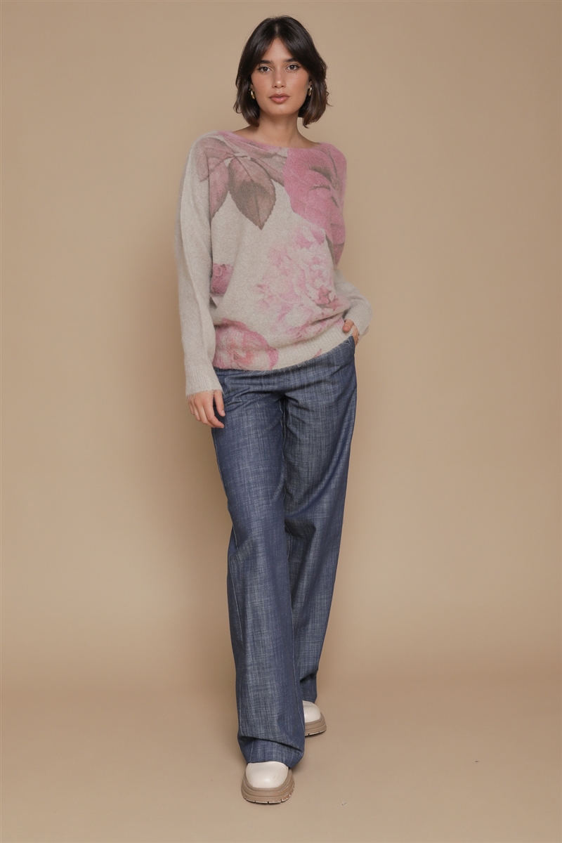 MAGLIA CON FIORE IN ALPACA E LANA  da donna - SABBIA - Paquito Pronto Moda Shop Online