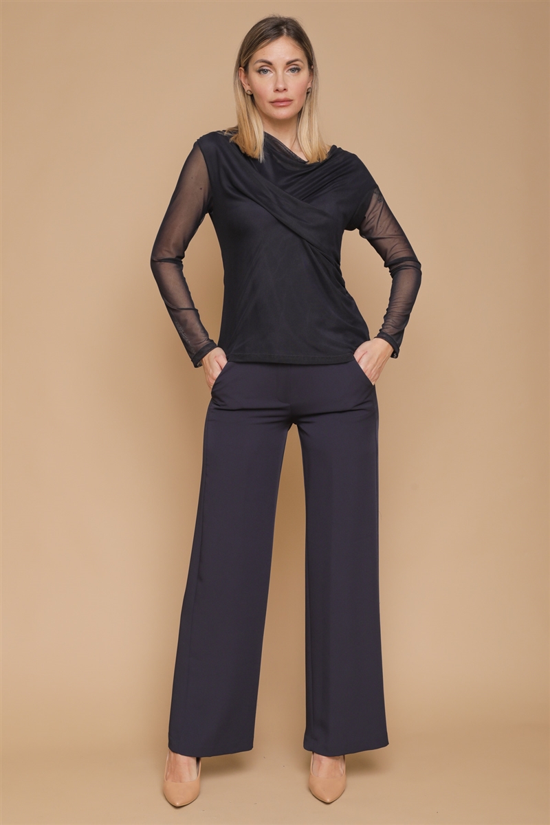 BLUSA CON DRAPPEGGIO E TRASPARENZE da donna - BLU - Paquito Pronto Moda Shop Online