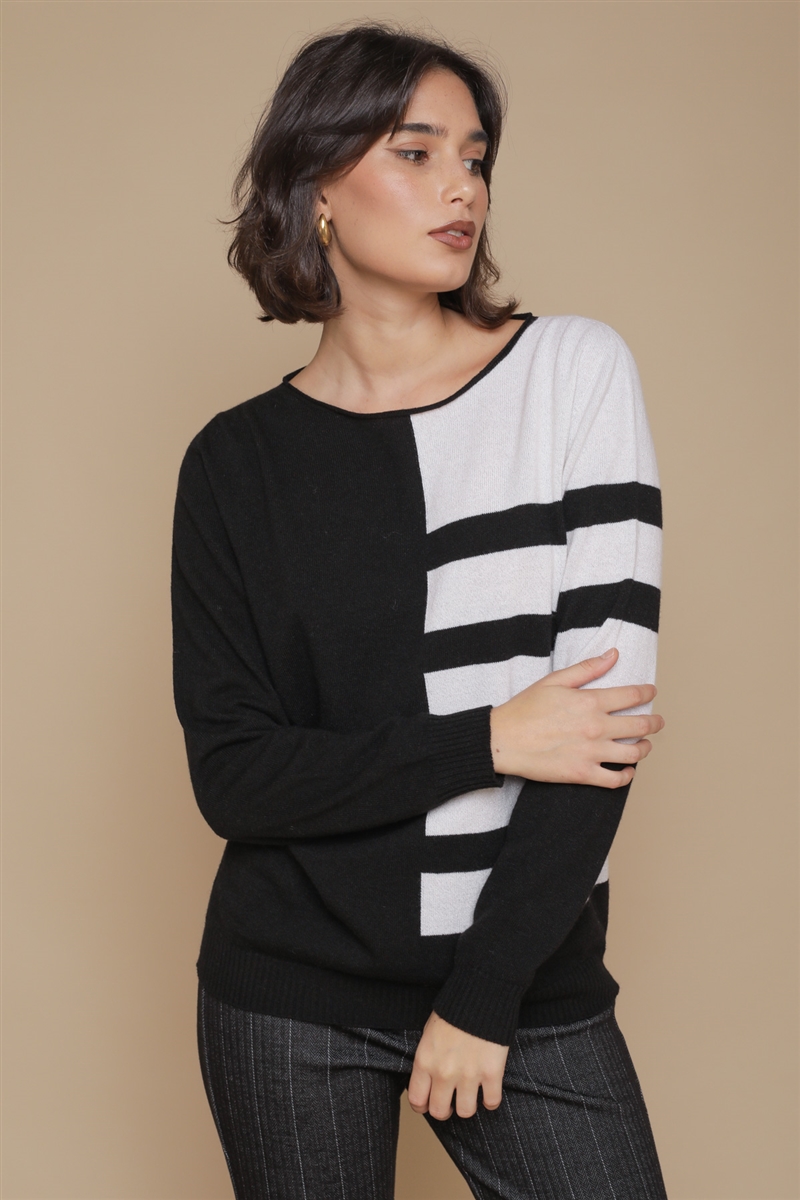 MAGLIA IN LANA CON DETTAGLIO RIGHE da donna - NERO - Paquito Pronto Moda Shop Online