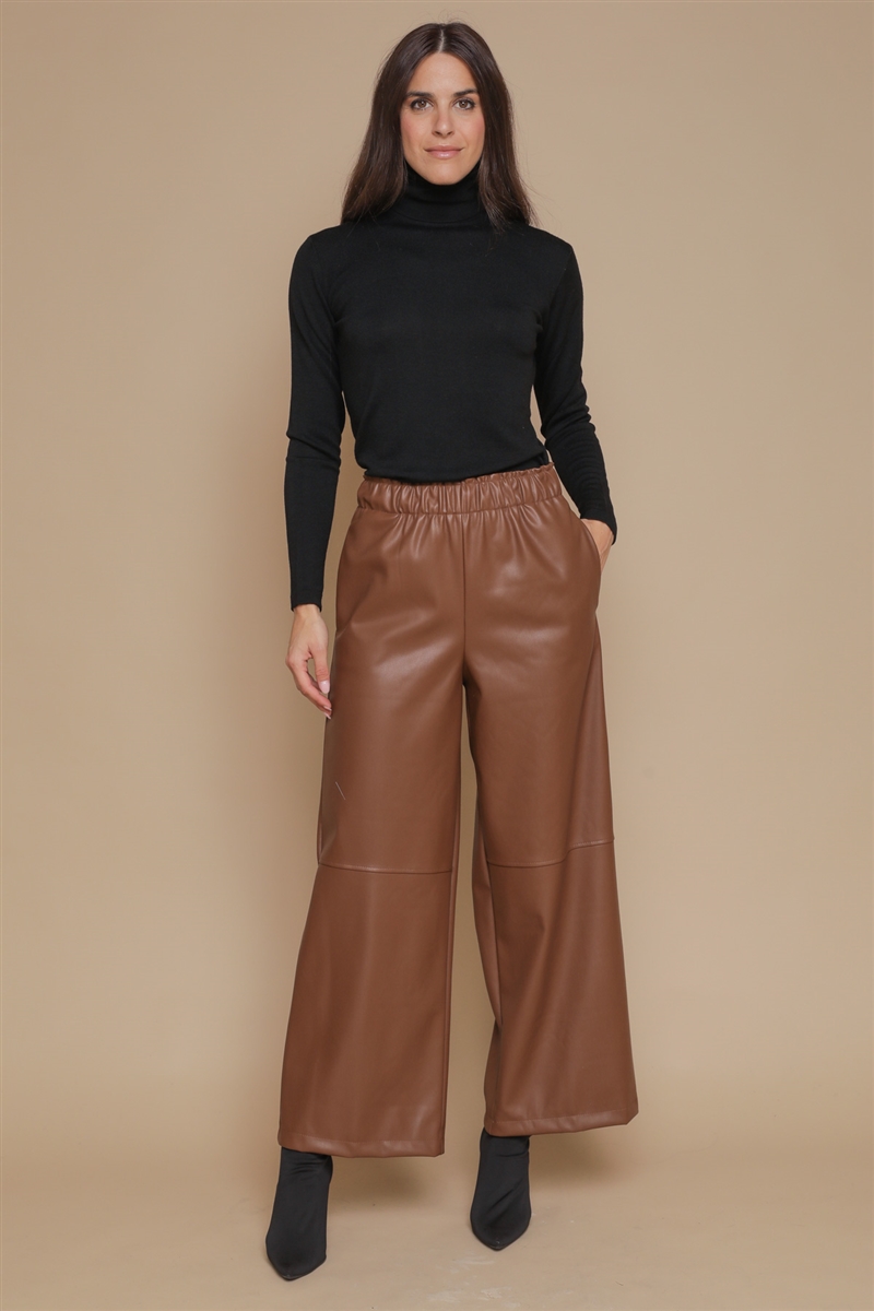 PANTALONE WIDE LEG IN ECOPELLE for women - LEATHER - Paquito Pronto Moda Shop Online