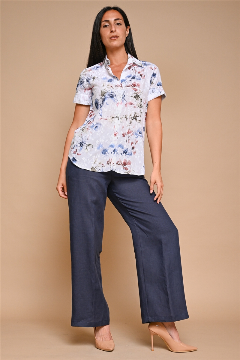 CAMICIA 100% COTONE STAMPA FLOREALE da donna - BLU - Paquito Pronto Moda Shop Online