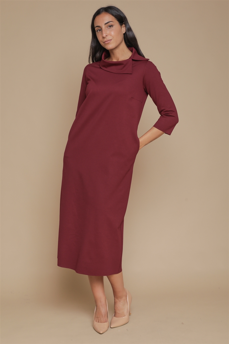 ABITO CON DETTAGLIO COLLETTO for women - BORDEAUX - Paquito Pronto Moda Shop Online