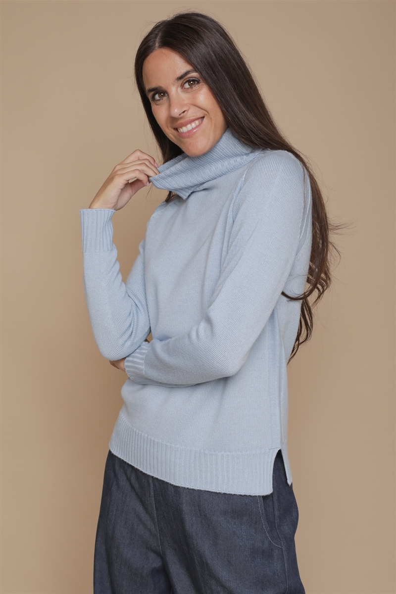 MAGLIA A COLLO ALTO IN PURA LANA da donna - AZZURRO - Paquito Pronto Moda Shop Online