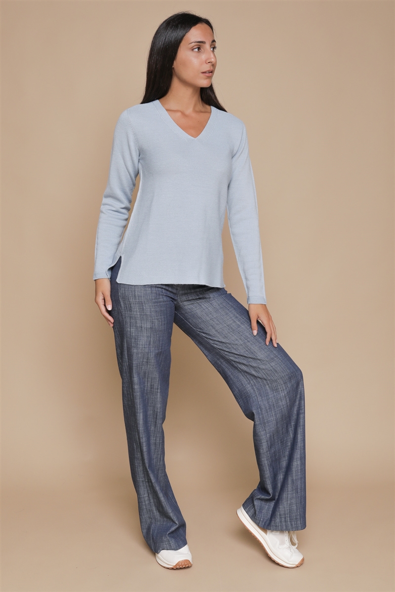MAGLIA MISTO LANA CON SCOLLO A V da donna - AZZURRO - Paquito Pronto Moda Shop Online
