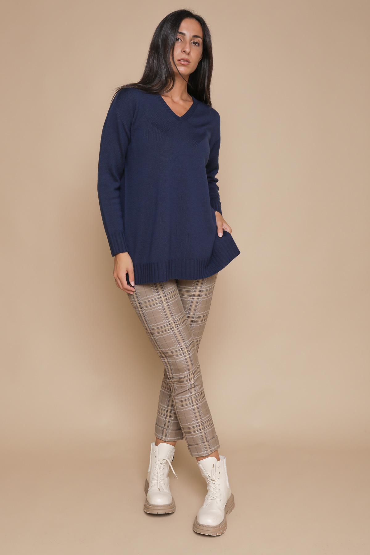 MAGLIA CON SCOLLO A V IN PURA LANA VERGINE da donna - BLU - Paquito Pronto Moda Shop Online