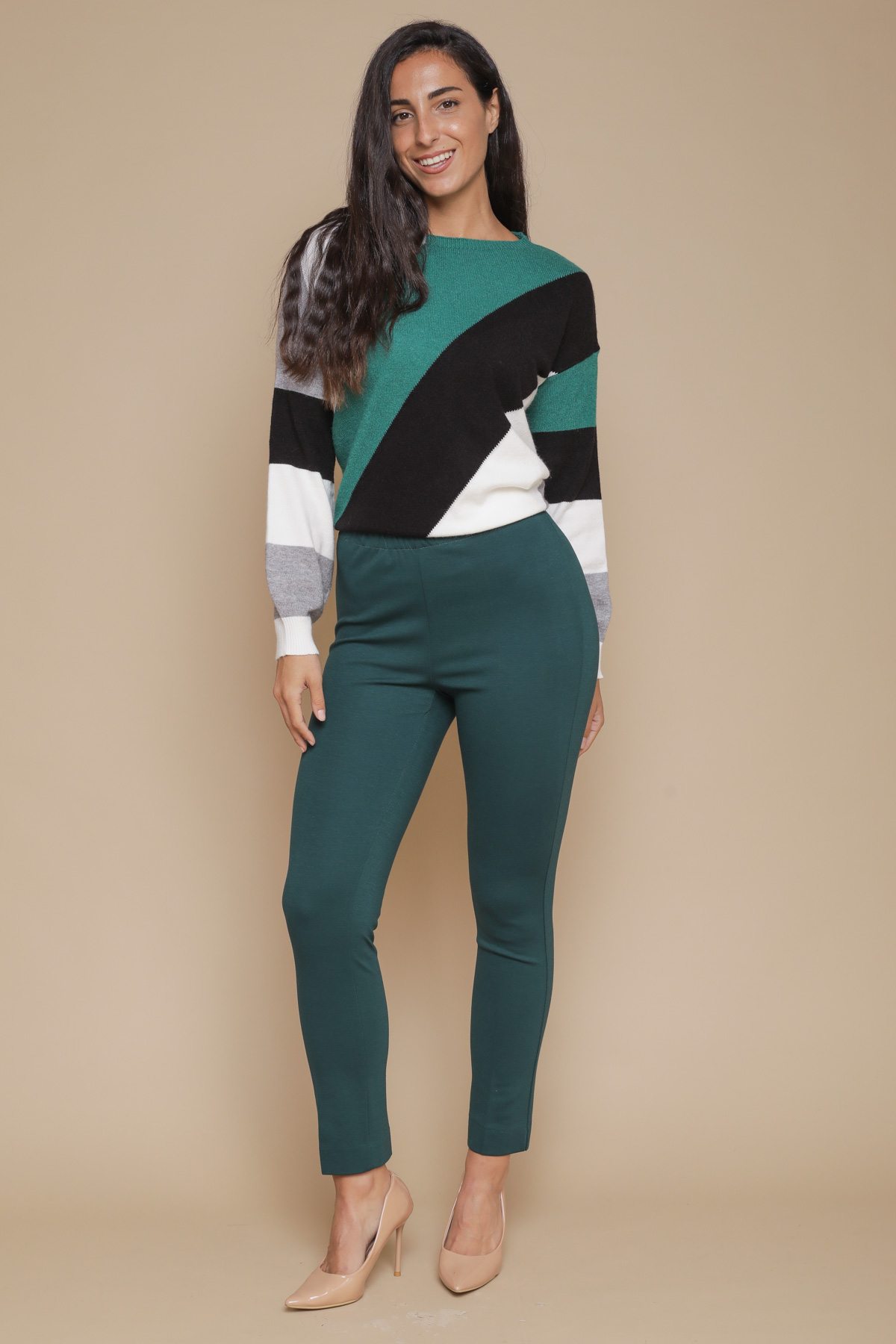 MILAN POINT VISCOSE TROUSER WITH ELASTIC  - DARK GREEN - Paquito Pronto Moda Online Shop - 2