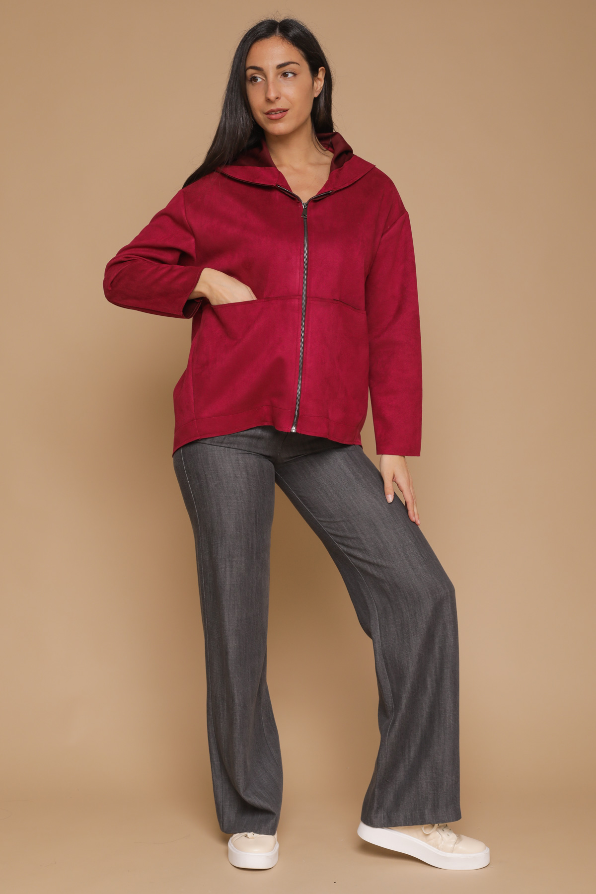 GIACCA CON ZIP EFFETTO SCAMOSCIATO for women - BORDEAUX - Paquito Pronto Moda Shop Online