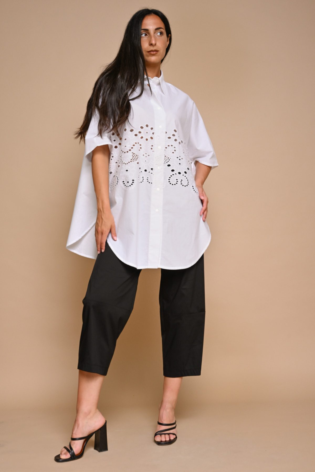 CAMICIA OVER 100% COTONE PIZZO SAN GALLO da donna - BIANCO - Paquito Pronto Moda Shop Online