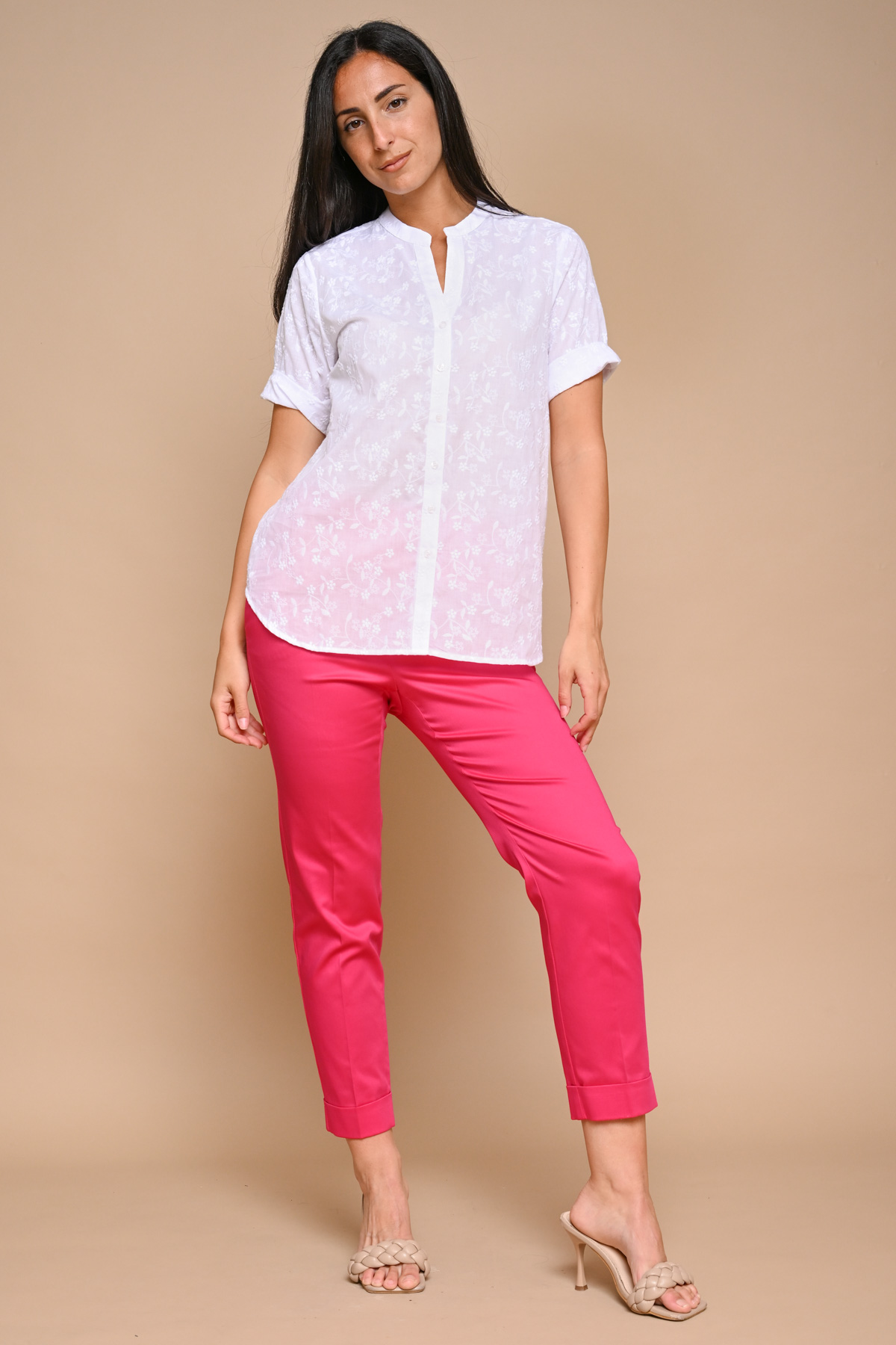 CAMICIA RICAMATA CON SCOLLO ALLA COREANA da donna - BIANCO - Paquito Pronto Moda Shop Online