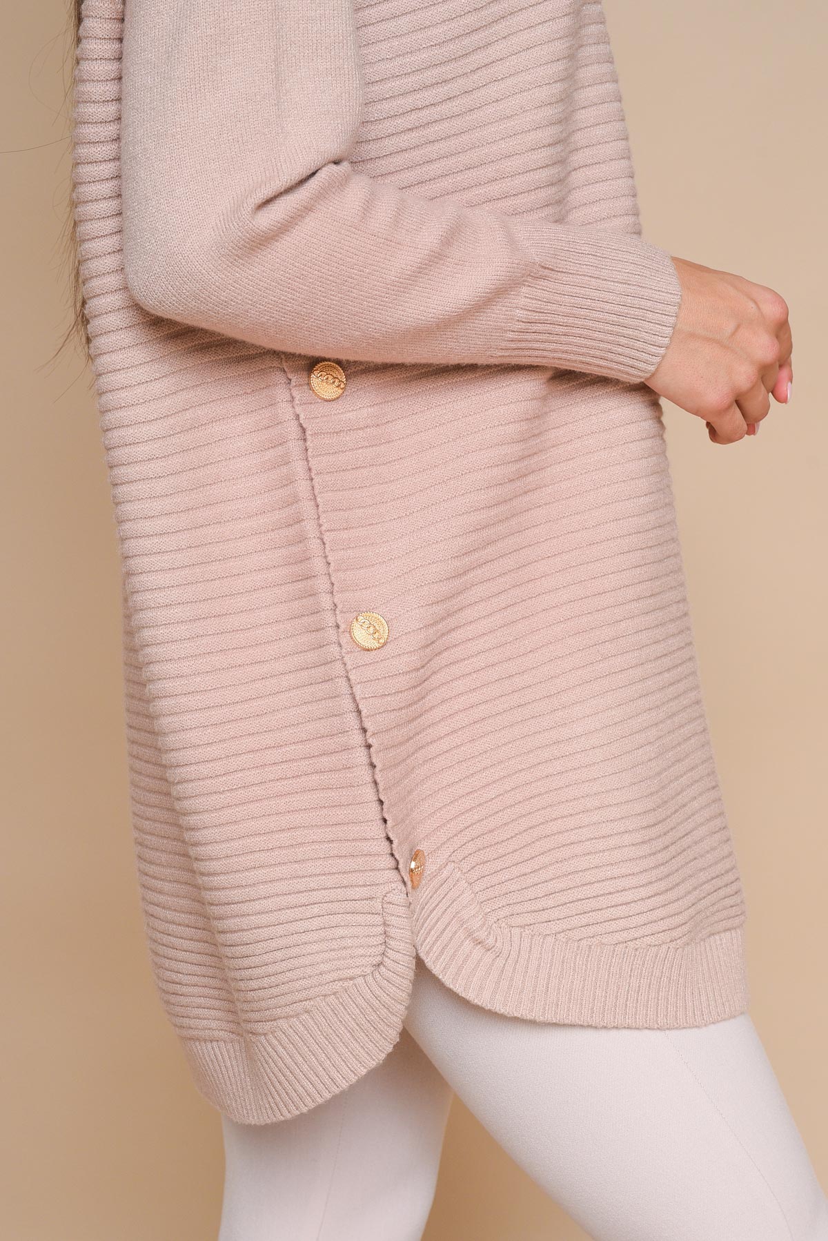 MAGLIA COLLO ALTO CON BOTTONI GIOIELLO for women - CAMEL - Paquito Pronto Moda Online Shop - 1