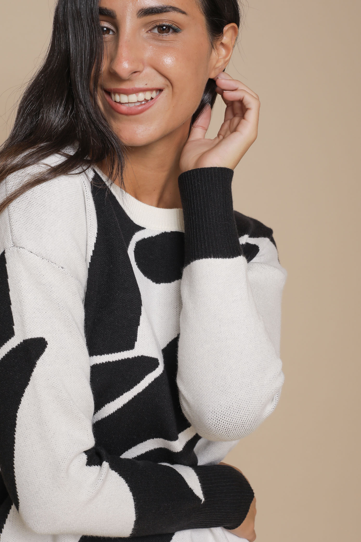 MAGLIA IN VISCOSA CON MOTIVO A CONTRASTO da donna - PANNA - Paquito Pronto Moda Online Shop - 1