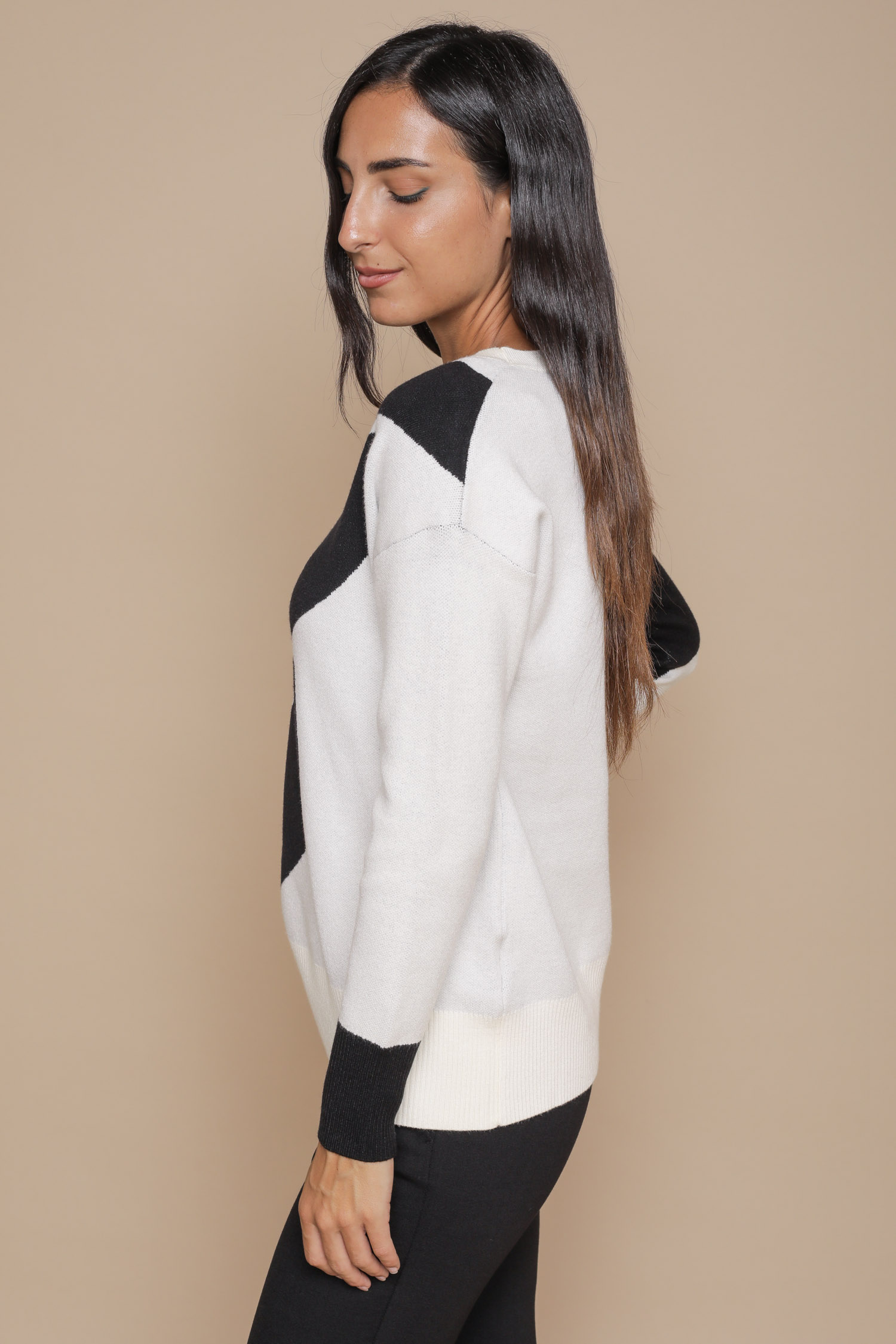 MAGLIA IN VISCOSA CON MOTIVO A CONTRASTO da donna - PANNA - Paquito Pronto Moda Online Shop - 4