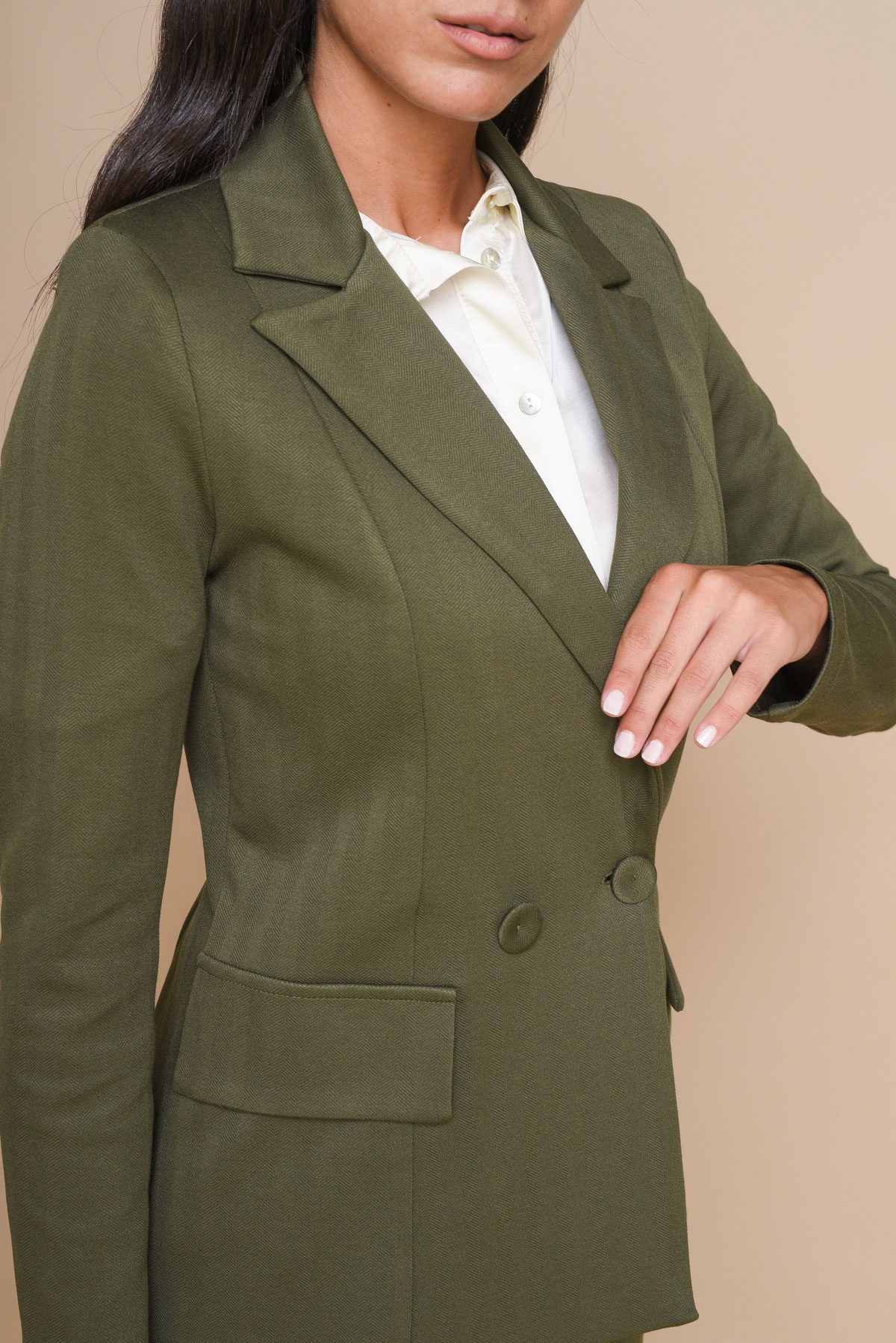 BLAZER DOPPIOPETTO IN VISCOSA ELASTICIZZATA da donna - MILITARE - Paquito Pronto Moda Online Shop - 1